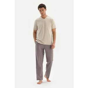 Pijama cu pantaloni lungi - de bumbac - cu model in carouri imagine