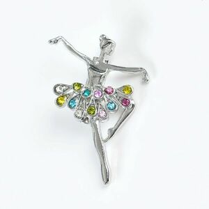 Brosa martisor balerina argintie cu pietre multicolore imagine