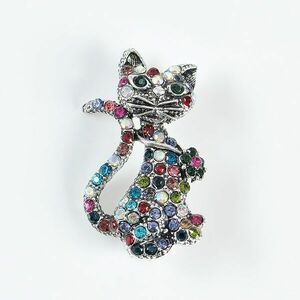 Brosa martisor pisica cu pietre multicolore imagine