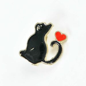Brosa martisor pisica neagra cu inima rosie imagine