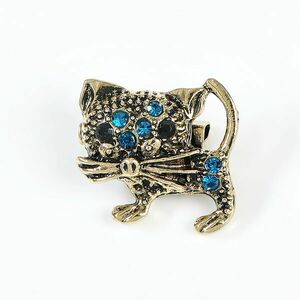 Brosa martisor pisica cu pietre albastre imagine