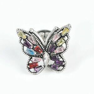 Brosa martisor fluture argintiu cu aripi multicolore imagine