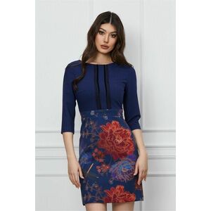 Rochie Dy Fashion bleumarin cu imprimeuri florale rosii pe fusta imagine