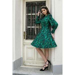 Rochie Dy Fashion verde cu imprimeu si funda imagine