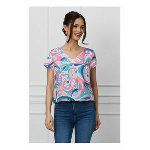 Bluza casual pentru femei, cu imprimeu, cu decolteu rotund si maneci scurte imagine