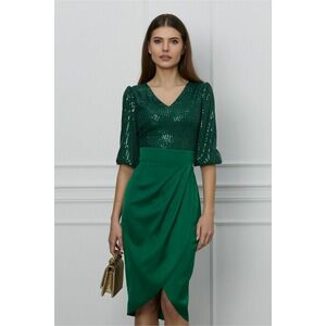 Rochie Dy Fashion verde cu paiete la bust si fusta din satin imagine