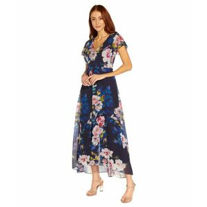 Imbracaminte Femei Adrianna Papell Stretch Crepe Jumpsuit with Printed Floral Chiffon Overlay Navy Multi imagine