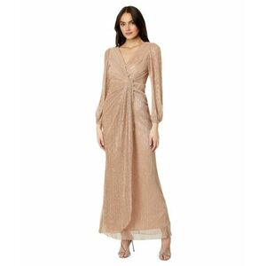 Imbracaminte Femei Adrianna Papell Long Sleeve Crinkle Metallic Side Draped Gown Light Gold imagine