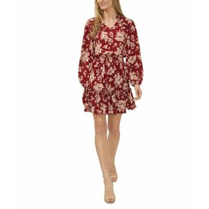 Imbracaminte Femei CeCe Floral Long Sleeve Ruffled Dress Mulberry Red imagine