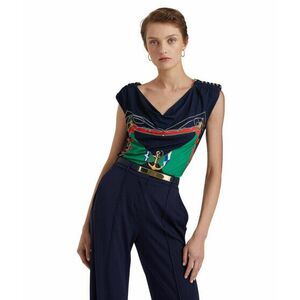 Imbracaminte Femei LAUREN Ralph Lauren Print Jersey Sleeveless Cowl Neck Top NavyGreen Multi imagine