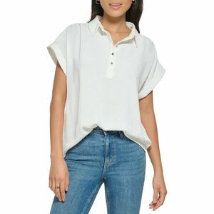 Imbracaminte Femei Calvin Klein Short Sleeve w Shirring and Buttons Soft White imagine