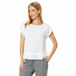 Imbracaminte Femei Mod-o-doc Tencel Short Sleeve Wide Neck Double-Layer Blouse White imagine