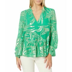 Imbracaminte Femei Lilly Pulitzer Sarita Long Sleeve Silk Top Botanical Green Palm Leaf imagine