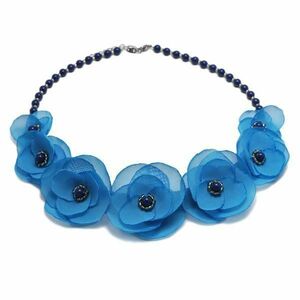 Colier elegant cu perle si flori, culoarea albastru, Blue Sky, Zia Fashion imagine