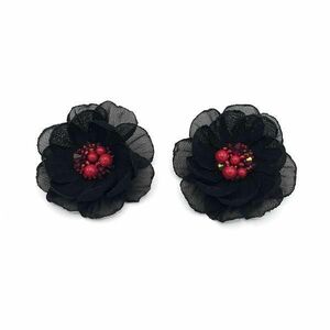 Cercei cu clips floare neagra mijloc rosu cu perle si cristale 5 cm, Corizmi, Tessa imagine