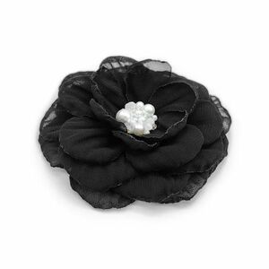 Brosa eleganta floare neagra din voal mijloc alb 8.5 cm, Corizmi, Karina imagine