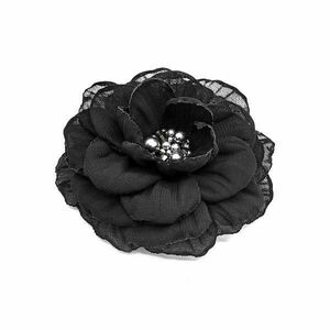 Brosa eleganta floare neagra din voal mijloc argintiu 8.5 cm, Corizmi, Sonia imagine
