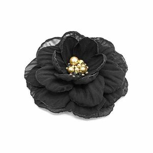 Brosa eleganta floare neagra din voal mijloc auriu 8.5 cm, Corizmi, Mabel imagine