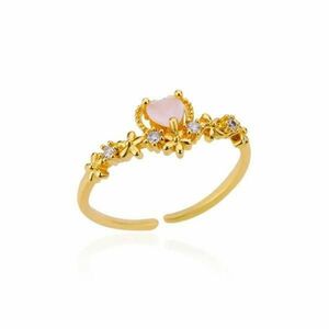 Inel Melba, auriu, din otel inoxidabil, decorat cu piatra roz in forma de inima, reglabil imagine