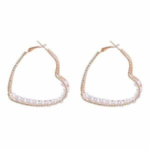 Cercei Bianca, aurii, decorati cu perle, in forma de inima - Colectia Universe of Pearls imagine
