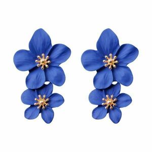 Cercei Juliana, albastri, cu montura aurie, in forma de floare - Colectia Floral Paradise imagine