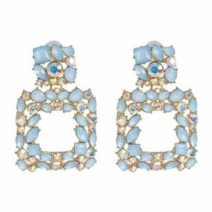 Cercei Violet, albastri, decorati cu pietre, model geometric - Colectia Glamour imagine