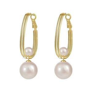 Cercei Rhea, ovali, model cu perle si montura aurie - Colectia Universe of Pearls imagine