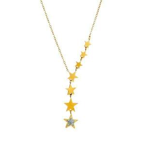 Colier Linda, auriu, lung, din otel inoxidabil placat cu aur 18k, model cu stele imagine