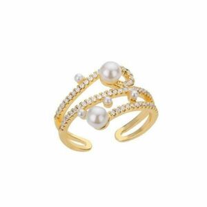 Inel Leora, auriu, din otel inoxidabil, decorat cu pietre din zirconiu si perle, reglabil - Colectia Universe of Pearls imagine