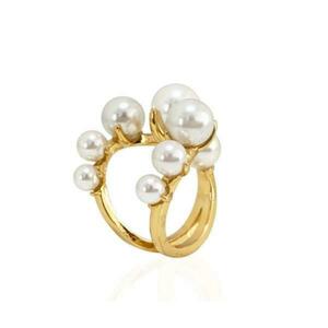 Inel Pearl Moon, cu montura aurie, decorat cu perle, reglabil - Colectia Universe of Pearls imagine