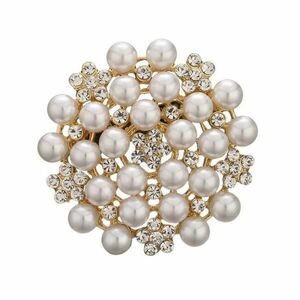 Brosa Lacey, rotunda, aurie, decorata cu zirconiu si perle - Colectia Universe of Pearls imagine