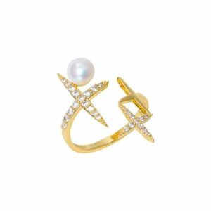 Inel Star Pearl, auriu, decorat cu pietre din zirconiu si perla, reglabil imagine