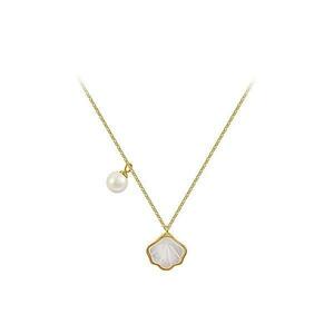 Colier Shell Pearl, auriu, model cu perle, cu pandantiv in forma de scoica - Colectia Universe of Pearls imagine