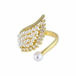 Inel Leda Wing, auriu, decorat cu pietre din zirconiu si perle, reglabil - Colectia Universe of Pearls imagine