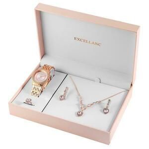 Set cadou dama Excellanc cu ceas, colier, inel si cercei pink imagine