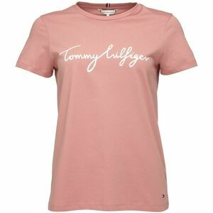 Tommy Hilfiger REG C-NK SIGNATURE TEE Tricou pentru femei, somon, mărime imagine