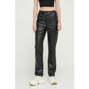 Tommy Jeans pantaloni femei, culoarea negru, drept, high waist imagine