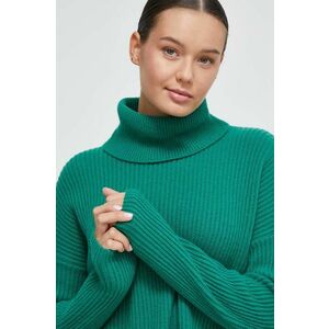 United Colors of Benetton pulover de lana femei, culoarea verde, light, cu guler imagine