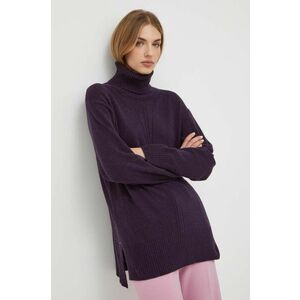 Trussardi pulover din amestec de lana femei, culoarea violet, light, cu guler imagine