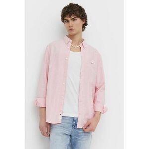 Tommy Jeans camasa din bumbac barbati, culoarea roz, cu guler button-down, regular imagine