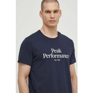 Peak Performance tricou din bumbac barbati, culoarea albastru marin, cu imprimeu imagine
