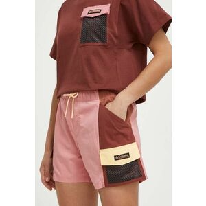 Columbia pantaloni scurti Painted Peak femei, culoarea roz, cu imprimeu, high waist, 2076071 imagine