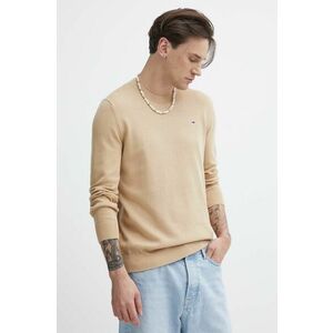 Tommy Jeans pulover de bumbac culoarea bej imagine