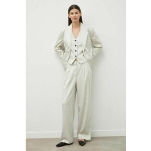 Bruuns Bazaar pantaloni PinBBMadelie pants femei, culoarea gri, lat, high waist, BBW3832 imagine