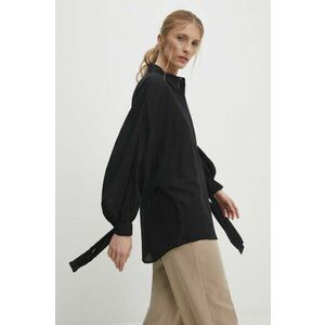 Answear Lab cămașă de in culoarea negru, cu guler clasic, relaxed imagine
