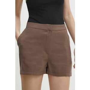 Answear Lab pantaloni scurti femei, culoarea maro, neted, high waist imagine