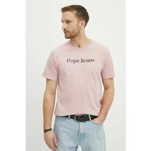 Pepe Jeans tricou din bumbac CLIFTON barbati, culoarea roz, cu imprimeu, PM509374 imagine