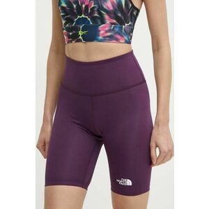 The North Face pantaloni scurti sport femei, culoarea violet, neted, high waist, NF0A87JUV6V1 imagine