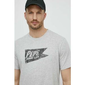 Pepe Jeans tricou din bumbac SINGLE CARDIFF barbati, culoarea gri, cu imprimeu, PM509401 imagine