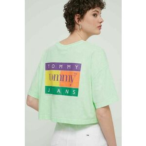 Tommy Jeans tricou din bumbac femei, culoarea verde, DW0DW18141 imagine
